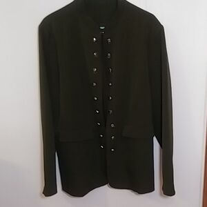 Elegant XXL Dark Green Lined Women's Jacket W Silver Buttons